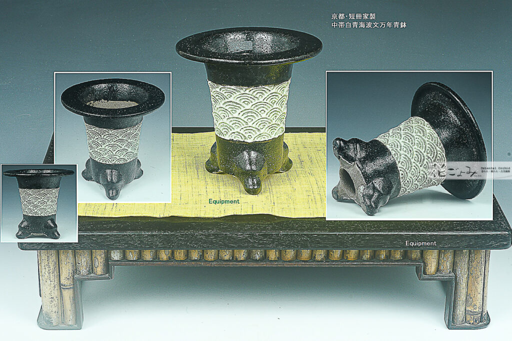 短冊屋製【中帯白青海波文万年青鉢】　