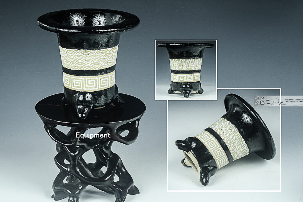 最新作【古鉢意匠・二重中帯・白青海波・白雷門万年青鉢】3,5寸・愛樂園製・新品未使用